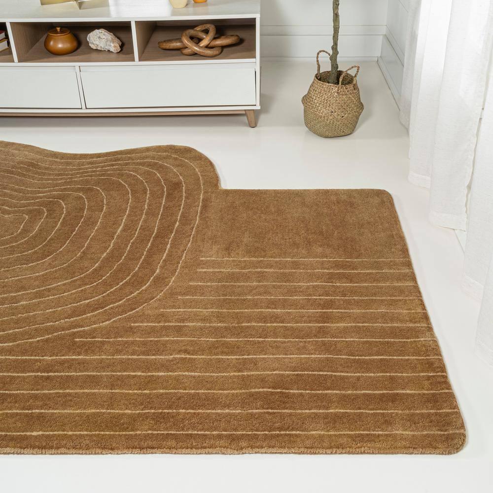 JONATHAN Y Retro Bohemian Abstract Striped Handwoven Wool Light Brown/Beige 6 ft. x 9 ft. Area Rug
