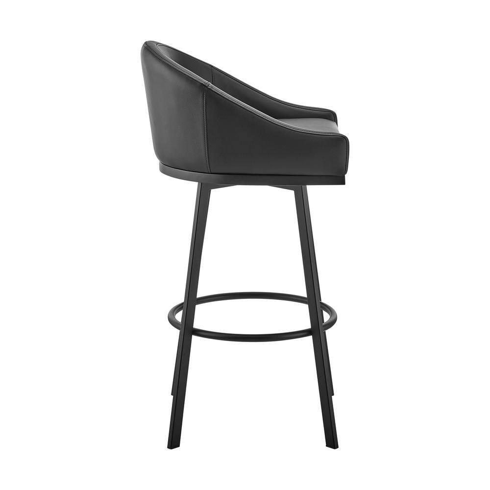 Armen Living Noran 25.5" Swivel Metal & Faux Leather Counter Stool in Black