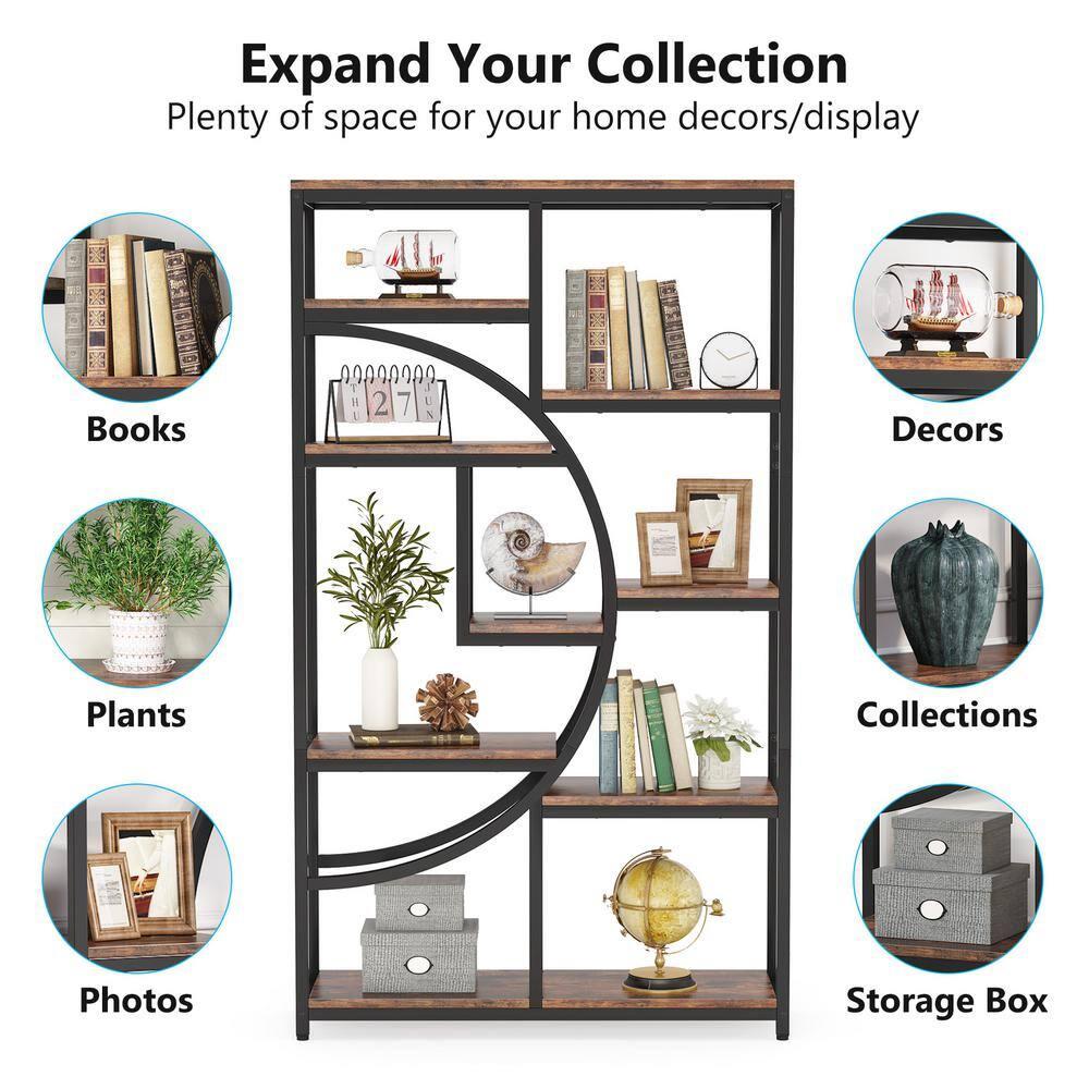 Hommoo Industrial Bookshelf Bookcase with 8 Open Storage Shelf Rustic Brown & Black