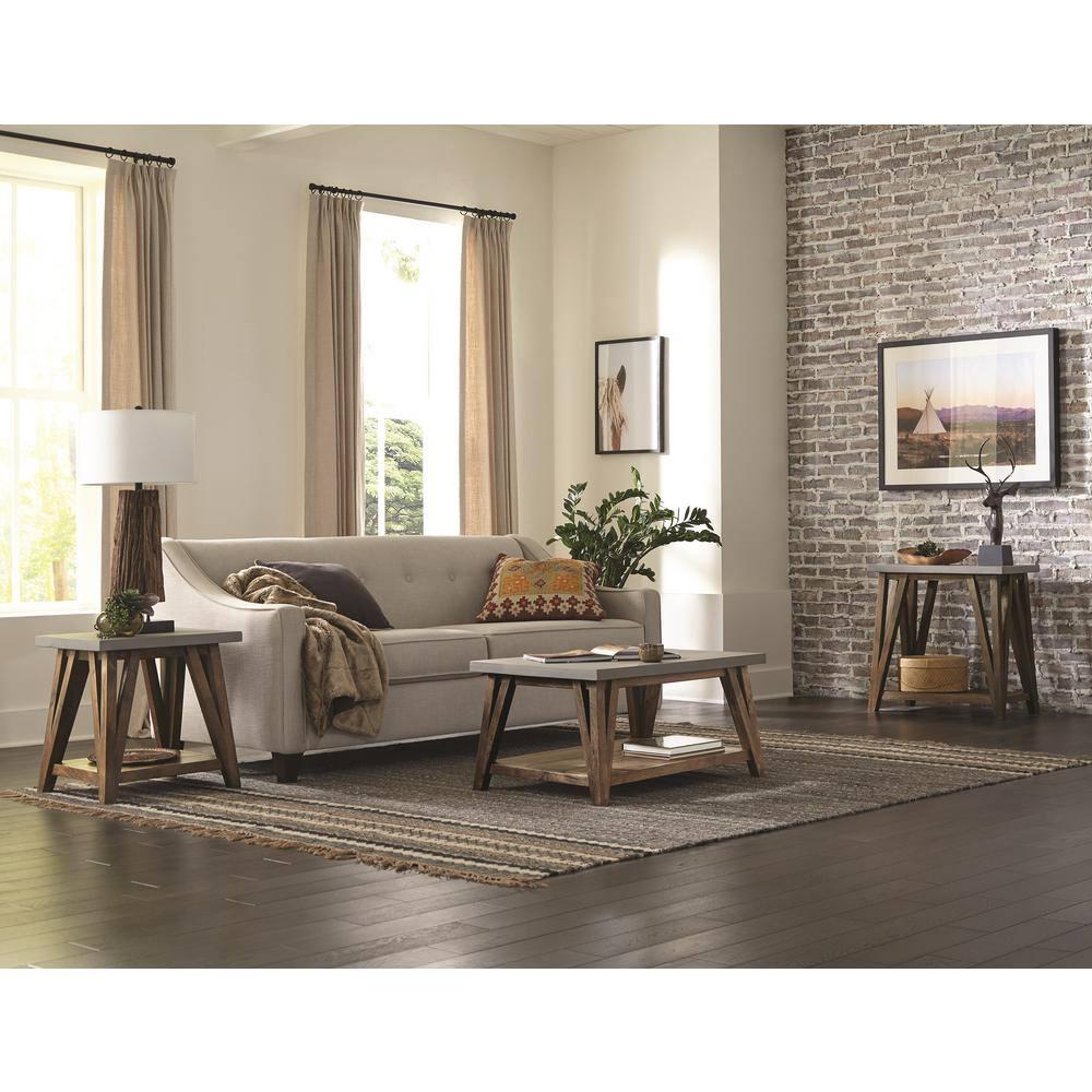 Alaterre Furniture 36" Brookside Coffee Table Concrete Coated Top and Wood Light Gray/Brown: Mid-Century Modern Design, Fixed Shelf