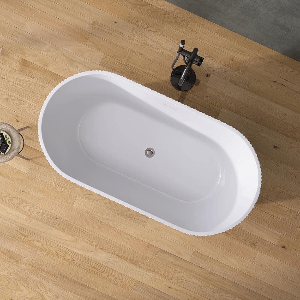 59" X 30" Freestanding Corner Soaking Acrylic Bathtub