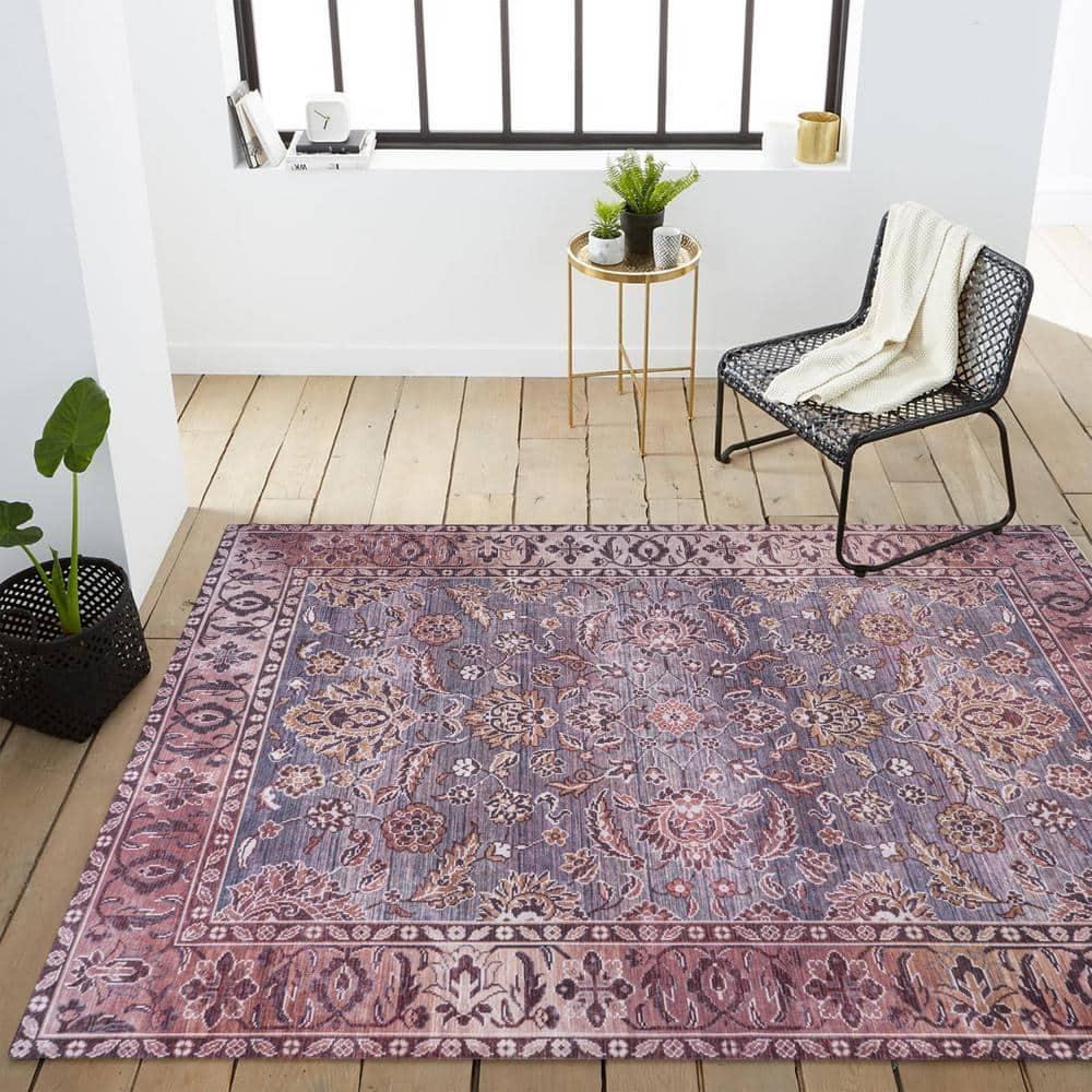 5' x 8' Victoria Ornate Persian All-Over Washable Area Rug, Brown/Gray - JONATHAN Y