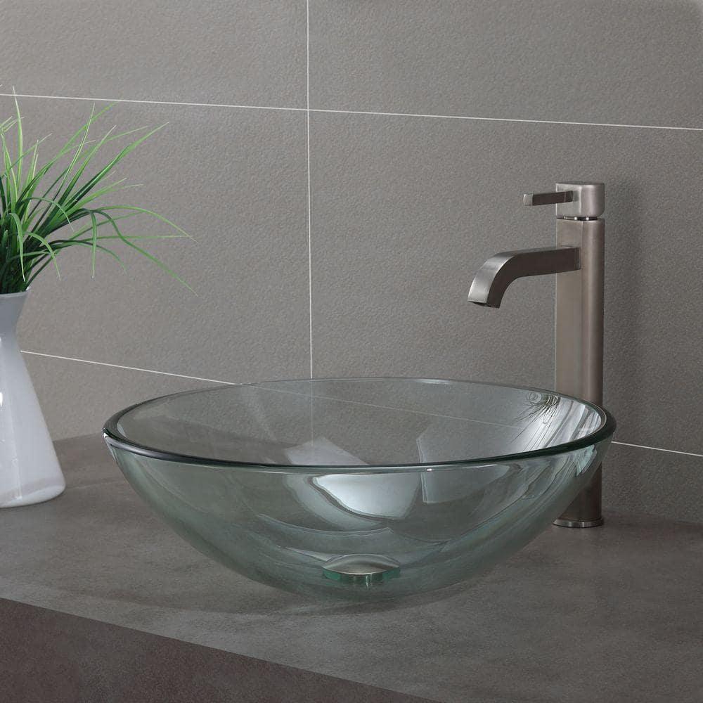 Kraus FVS-1007-PU-10SN Kraus Ramus Vessel Mixer Single-Handle Bathroom Faucet with Matching Pop-Up Drain