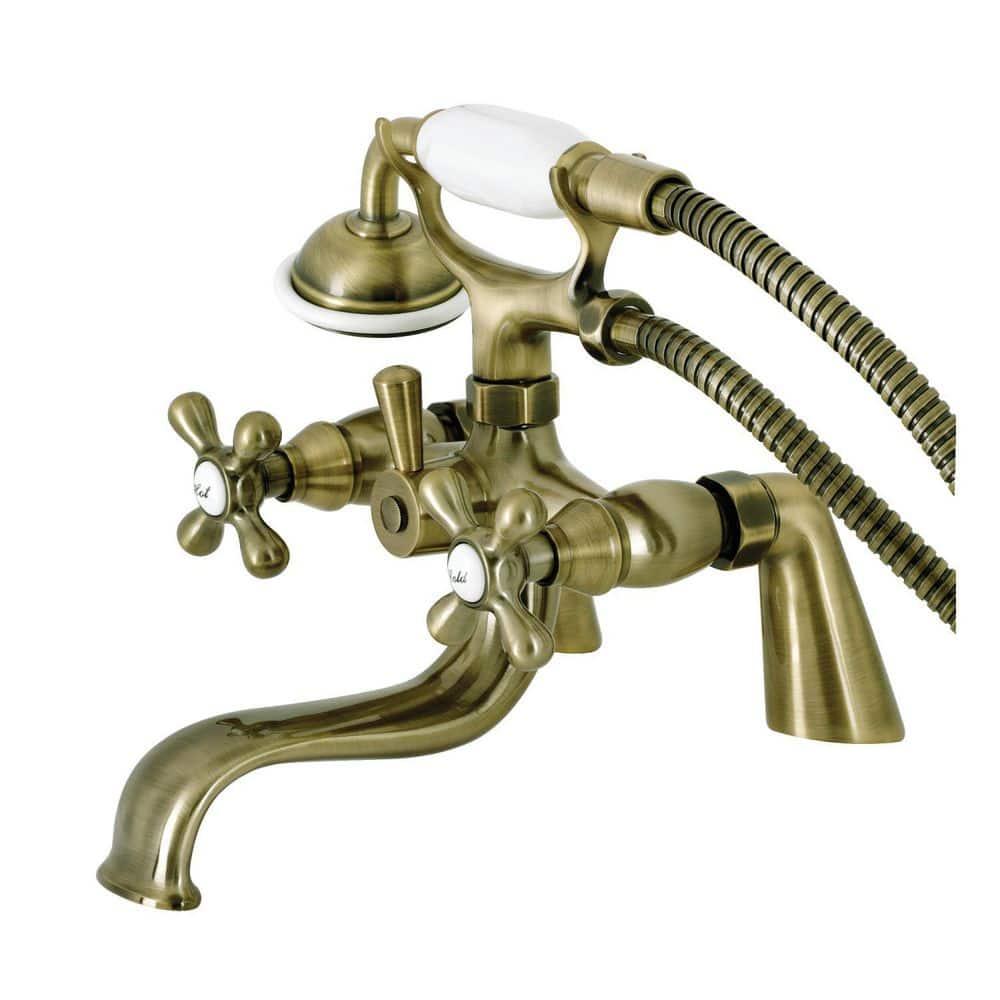 Kingston Brass Kingston Three-Handle 2-Hole Deck Mount Clawfoot Tub Faucet with Hand Shower