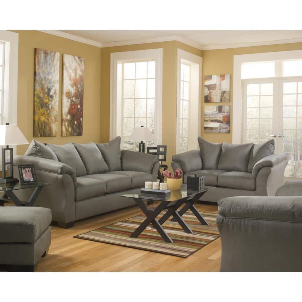 Signature Design by Ashley Contemporary Darcy Ottoman Microfiber Cobblestone