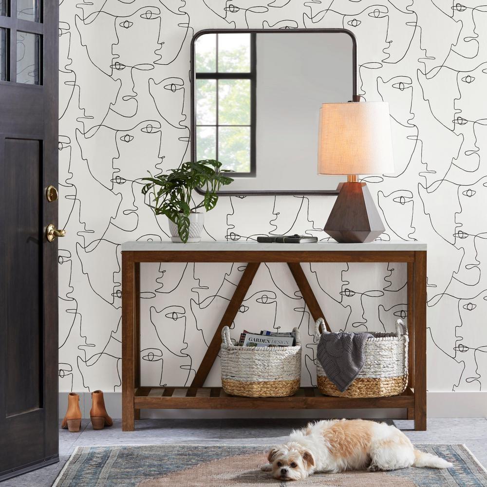 Walker Edison Modern Farmhouse Faux Marble and Walnut Entryway Table, Faux White Marble/Walnut