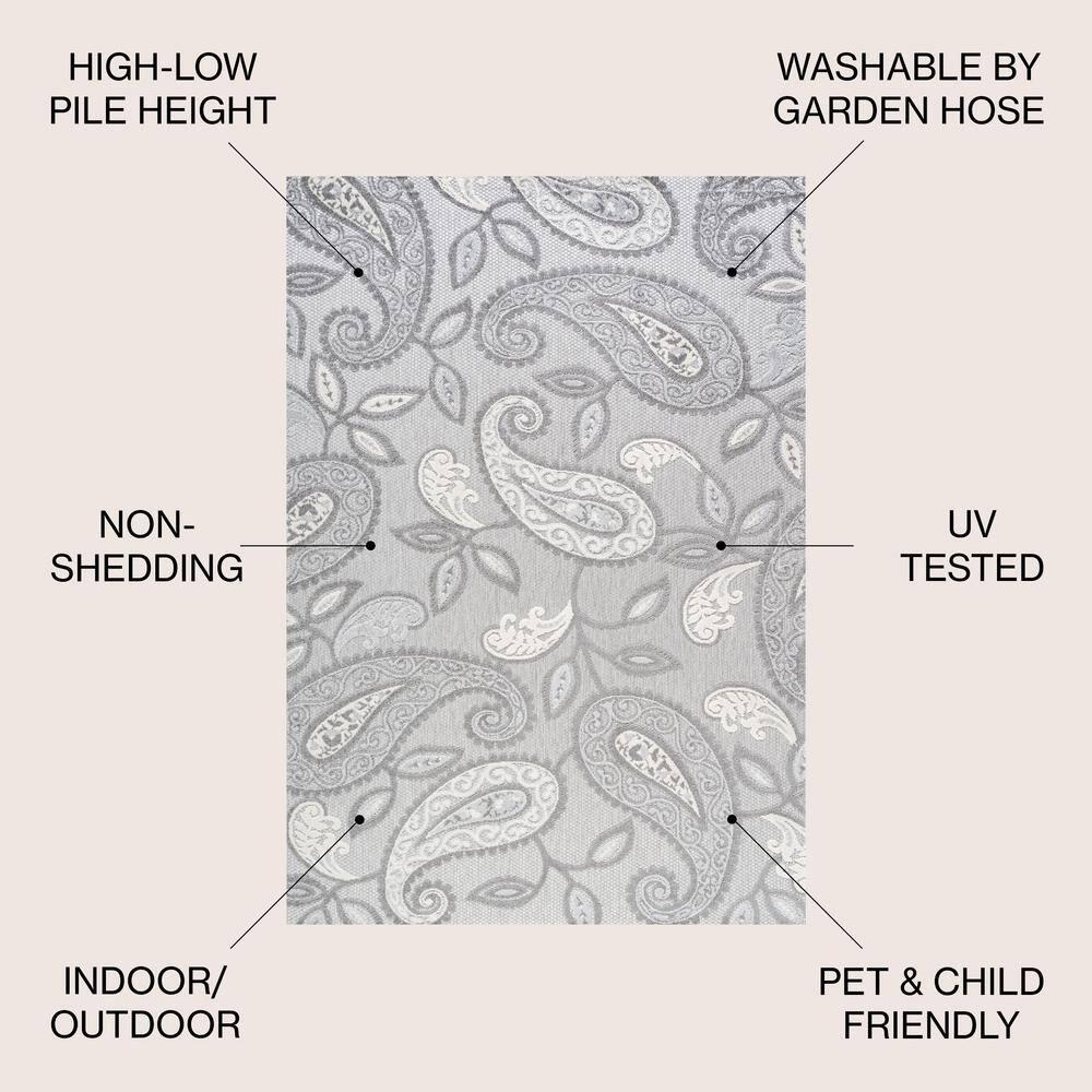 4'x6' Julien Paisley High-Low Indoor/Outdoor Area Rug, Light Gray - JONATHAN Y