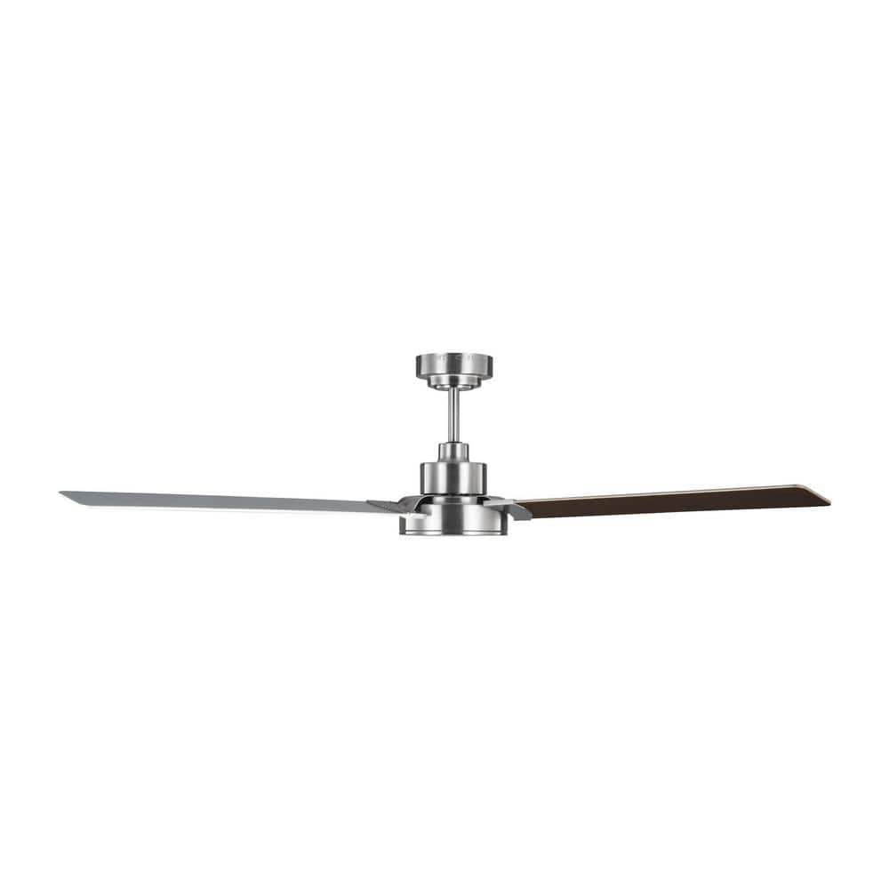Generation Lighting Jovie 58-in Brushed Steel with Silver/American Walnut reversible blades Blades Propeller Ceiling Fan Without Light ( 3 -Blade )