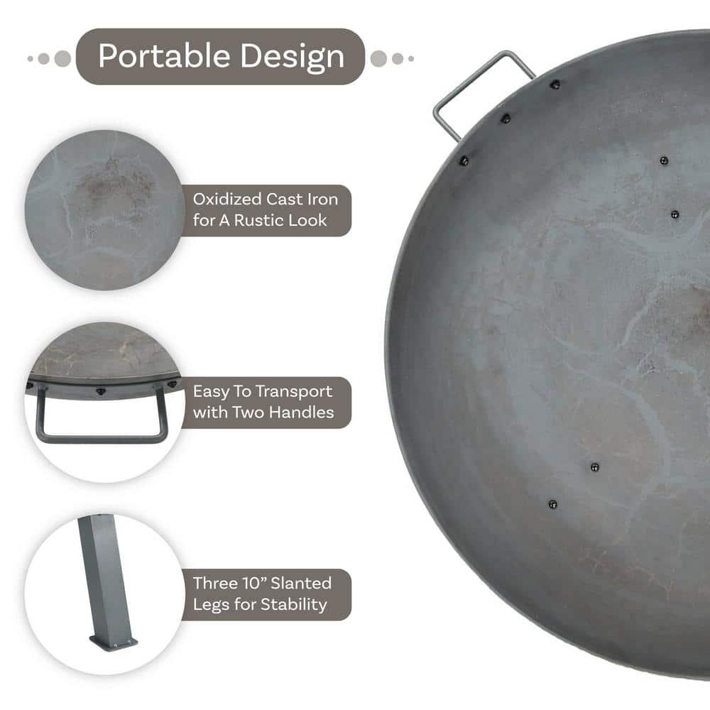 SunnyDaze Decor Union Round Wood-Burning Steel Finish Cast Iron Outdoor Raised Fire Pit Bowl