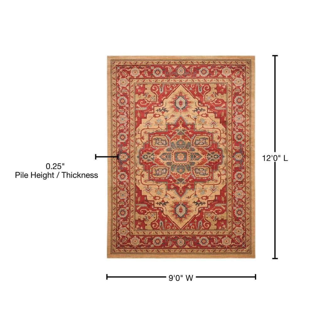 Safavieh Mahal Tangier 9 x 12 (ft) Loomed Polypropylene Red/Natural Rectangular Indoor Floral/Botanical Oriental Area rug