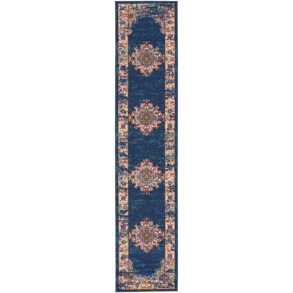 Nourison Passion Medallion Bohemian Indoor Rug Navy 2'2" x 10'