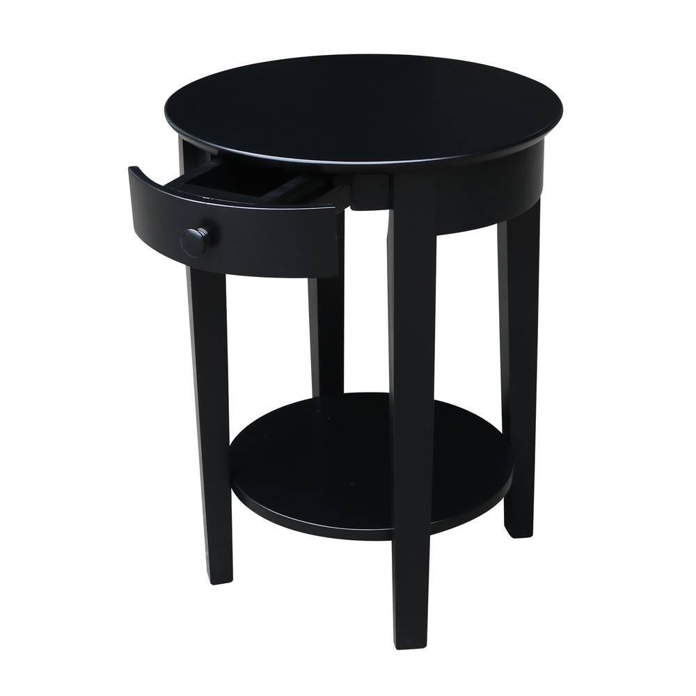 International Concepts Phillips Accent Table with Drawer Black: Solid Parawood, Mid-Century Modern, Square Shape