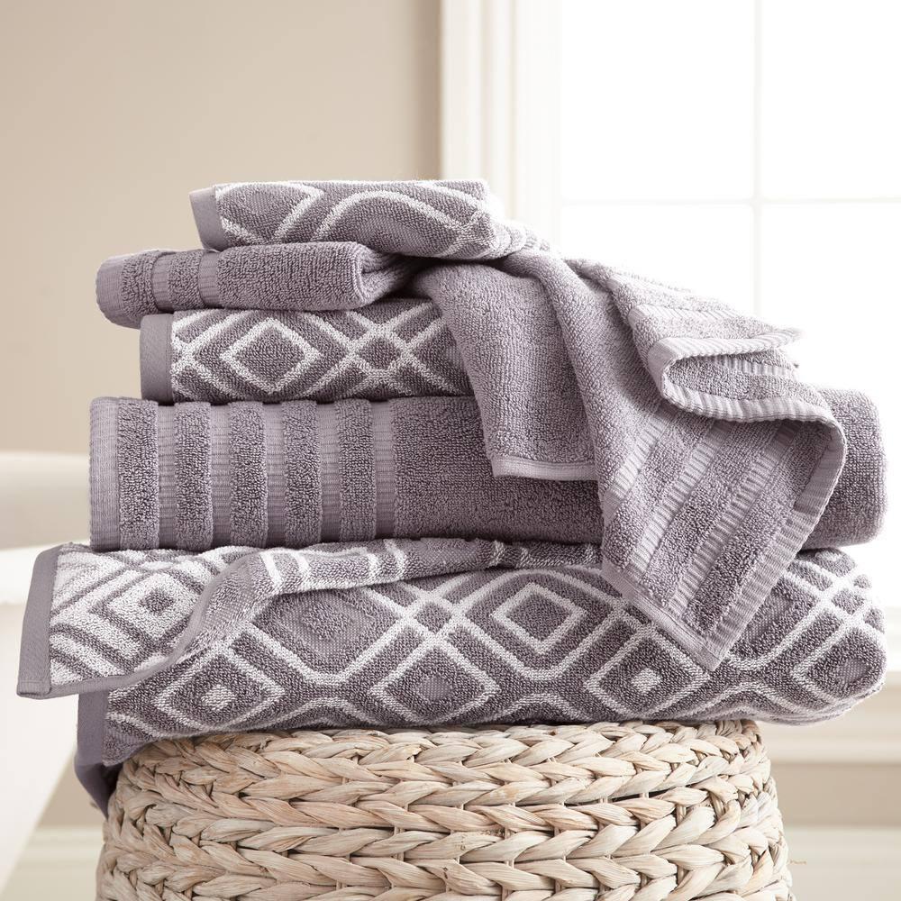 Modern Threads Modern Threads Oxford 6-Piece Yarn Dyed Jacquard & Solid Towel Set – 100% Combed Cotton, Quick Dry & Absorbent Bath, Hand & Washcloths