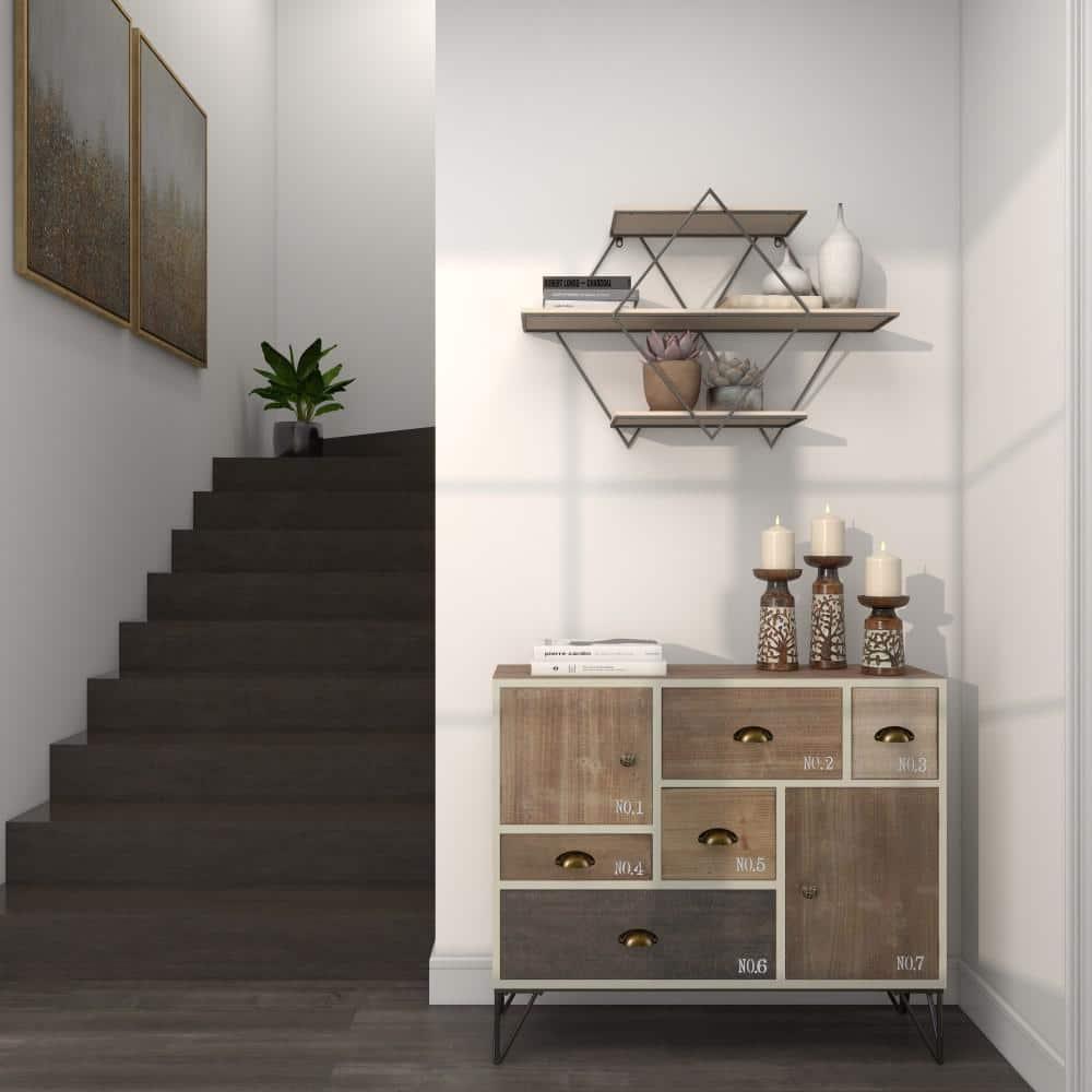 DecMode Brown Wood Contemporary Wall Shelf