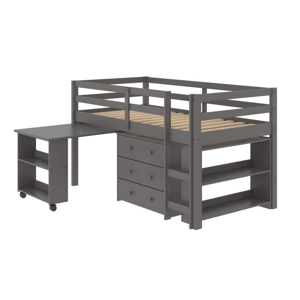Donco Kids Study & Sleep Twin Dark Grey Low Loft Bed