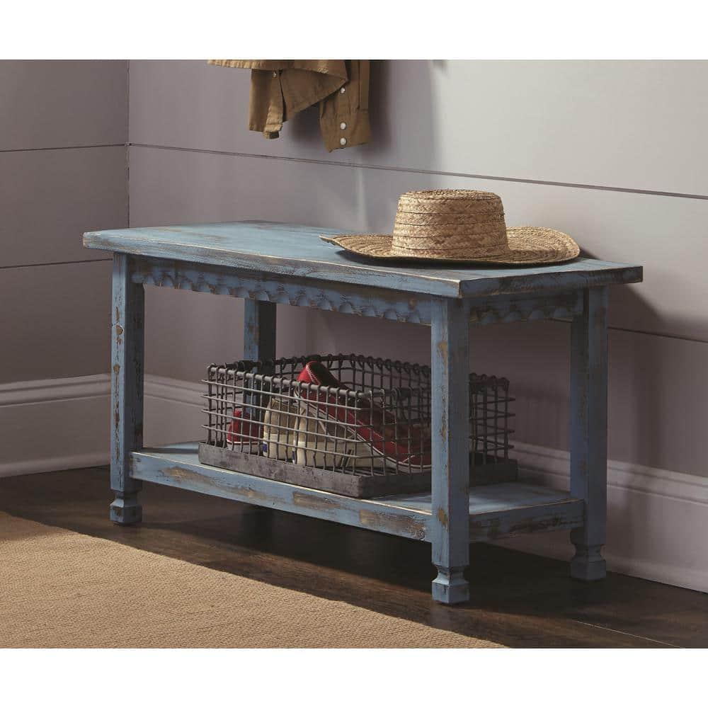 36" Bench Hardwood Blue - Alaterre Furniture: Cottage Style, Square Legs, No Back