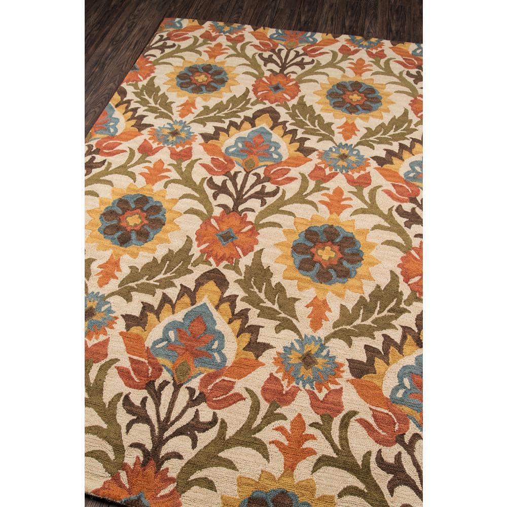 Handmade Blue and Gold Floral Wool Rectangular Rug