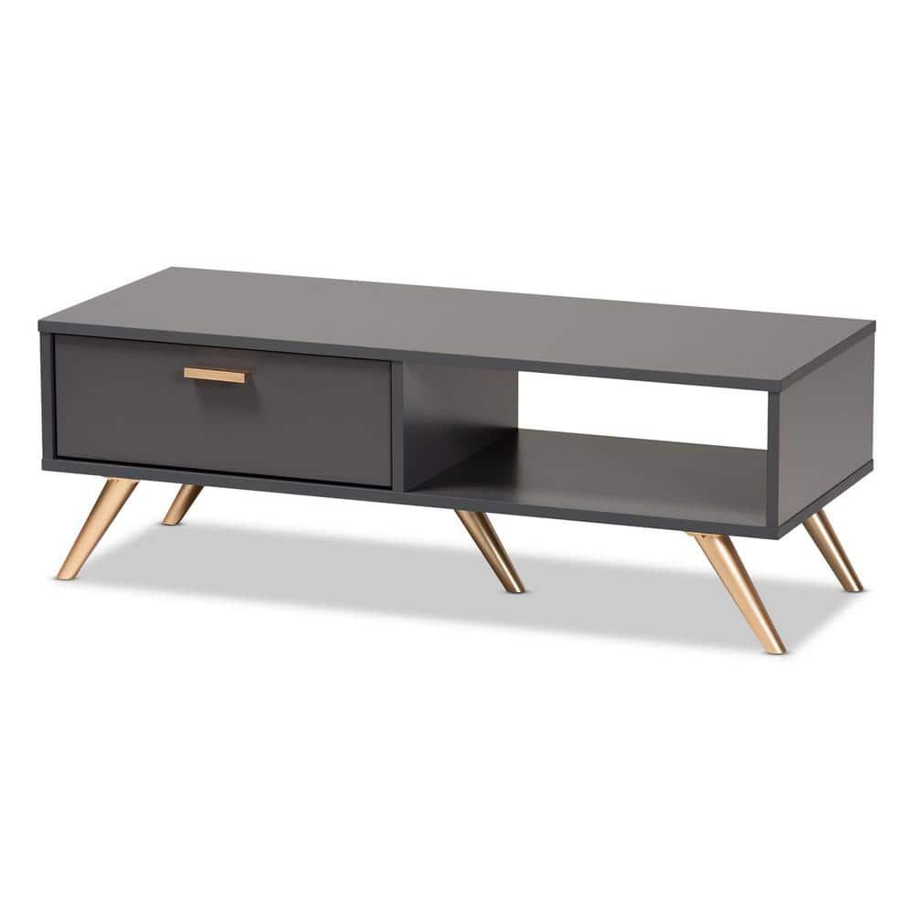 Kelson Wood Coffee Table Dark Gray/Gold - Baxton Studio