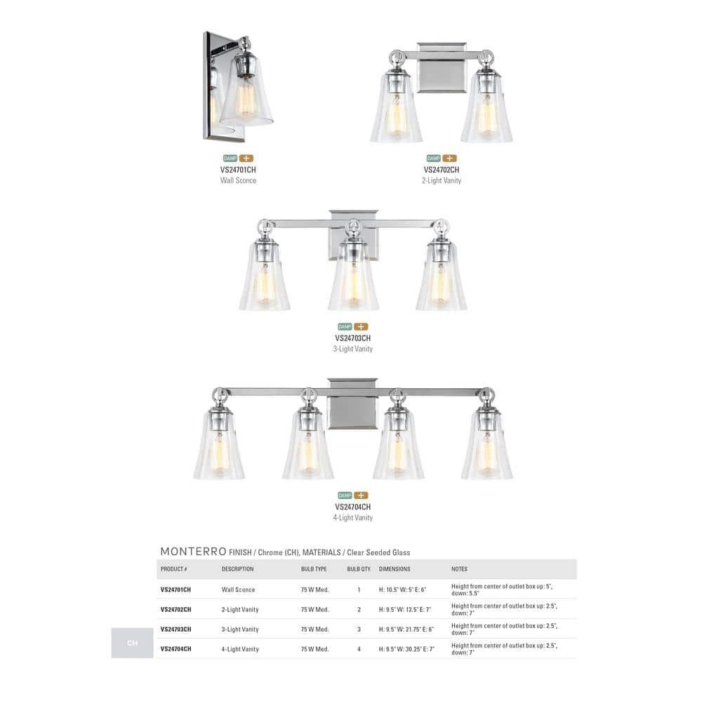 Monterro 3-Light Chrome Vanity with Clear Seeded Glass