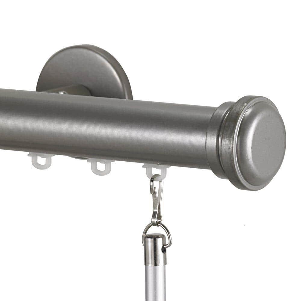 Tekno 25 - 84 in. Non-Adjustable 1-1/8 in. Single Traverse Window Curtain Rod Set in Silver with Empire Finial