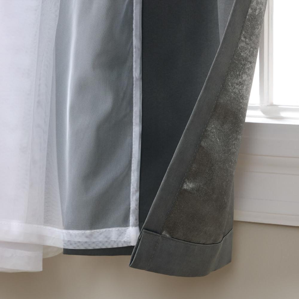 Set of 2 (108"x52") Caterina Layered Solid Blackout with sheer top Curtain Panels Black Pearl - Exclusive Home
