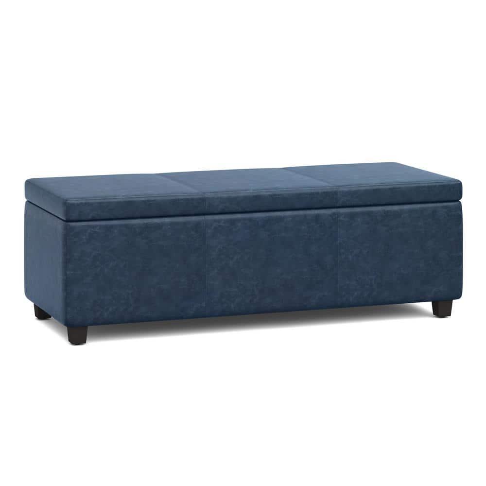 Simpli Home Avalon 48"W Upholstered Storage Ottoman Bench with Large Interior Storage