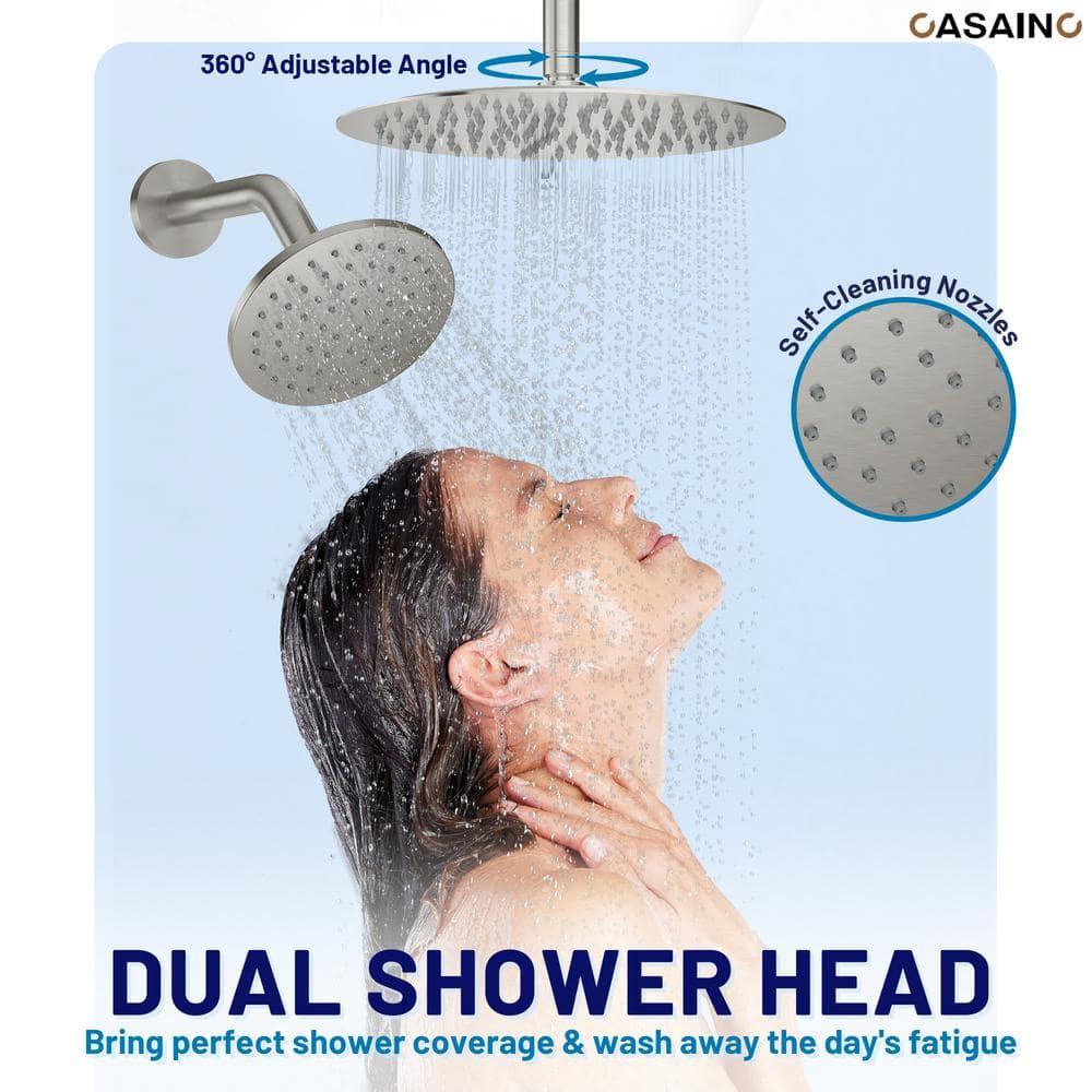 CASAINC BR01008SX12BN Rainfall Symphony 12inch Dual Showerhead Temperature Display Shower System with 2 in 1 Slider Bar Shower Handheld