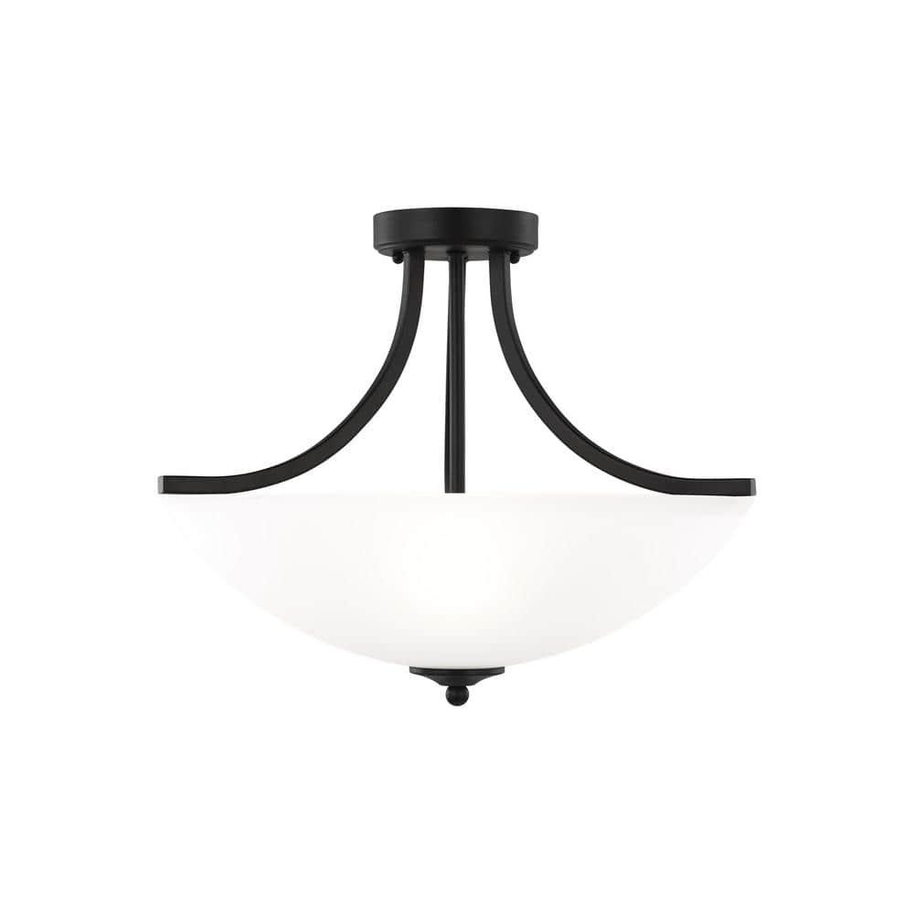 Generation Lighting 7716503-112 Geary Small Three - Light Semi-Flush Convertible Pendant Hanging Modern Fixture, Midnight Black