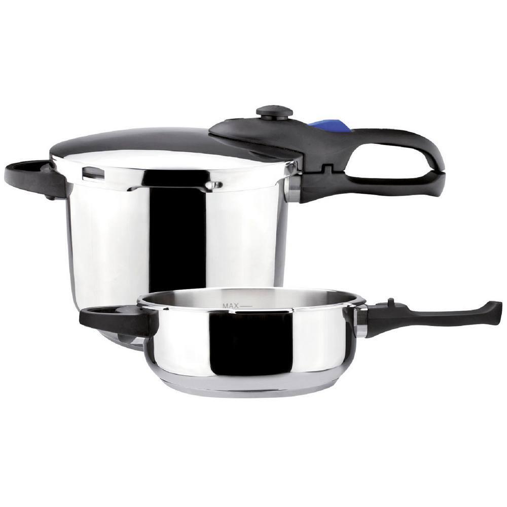 MAGEFESA Favorit Six Fast-Cooking Pressure Cooker Set, 3.2 Qt & 6.3 Qt, Stainless Steel, Induction Compatible, Heat Diffuser Base, 5 Safety Systems – Special Edition (Steam Basket, Lid & Recipe Book)
