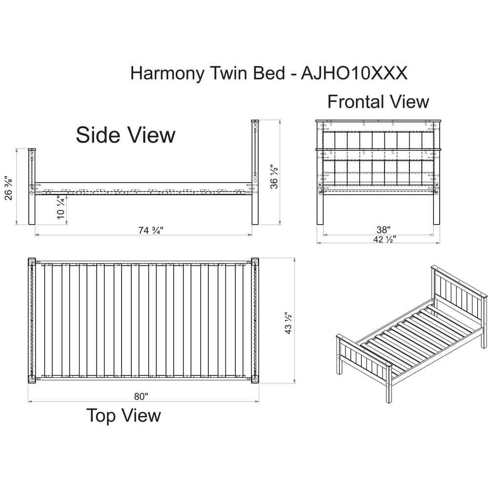 Alaterre Harmony Twin Bed with Storage Drawers, White