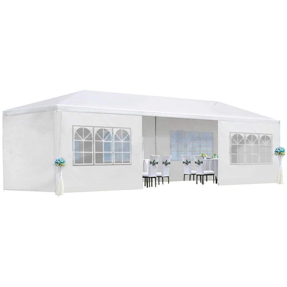 10 ft. x 30 ft. White Wedding Party Canopy Tent Outdoor Gazebo with 8 Removable Sidewalls