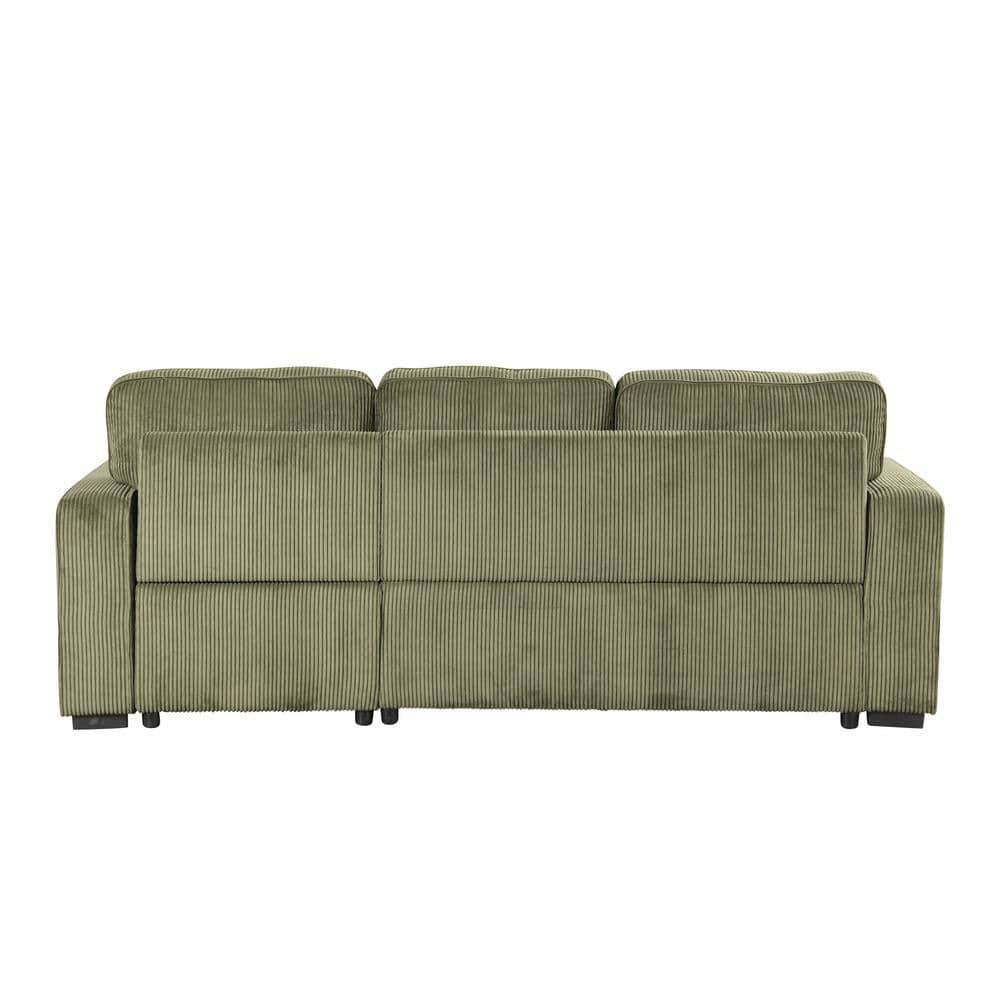 HOMES: Inside + Out Paeke Sleeper Sectional Sofa Corduroy with Storage Chaise and Reversible Green