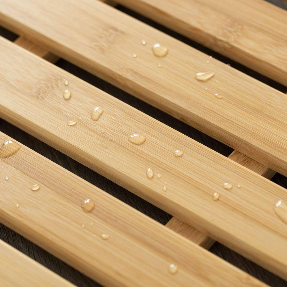 Basicwise 21.25-inch Luxury Non-Slip Waterproof Durable Bamboo Bath Mat - Perfect for Showers, Bathtubs, Spas, Saunas, Bathrooms, and Pools