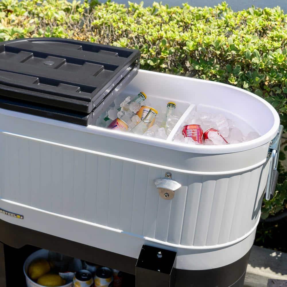 Permasteel 120-Qt Large Outdoor Cooler Cart on Wheels, Rolling Patio Cooler with Dividers for Separate Compartments