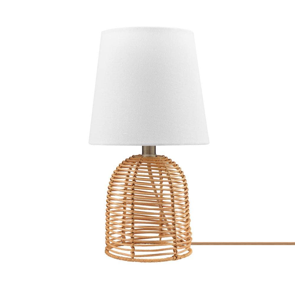 14" Table Lamp, Rattan Base, White Linen Shade, On/Off Rotary Switch on Socket, Table Lamp for Living Room, Home Décor, Lamps for Bedroom, Home Improvements, Room Décor