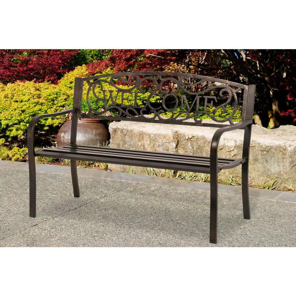 Topcobe Outdoor Furniture Steel Frame Porch Garden Bench, Patio Furniture, Bronze