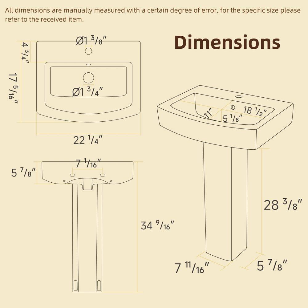 Classic Vintage Bathroom Pedestal Sink, Los Flexi 23"W x 19"D White Ceramic Freestanding Sinks for bathrooms, Overflow, 3 Pre-Drilled Holes for 4-Inch Faucets, Easy Install