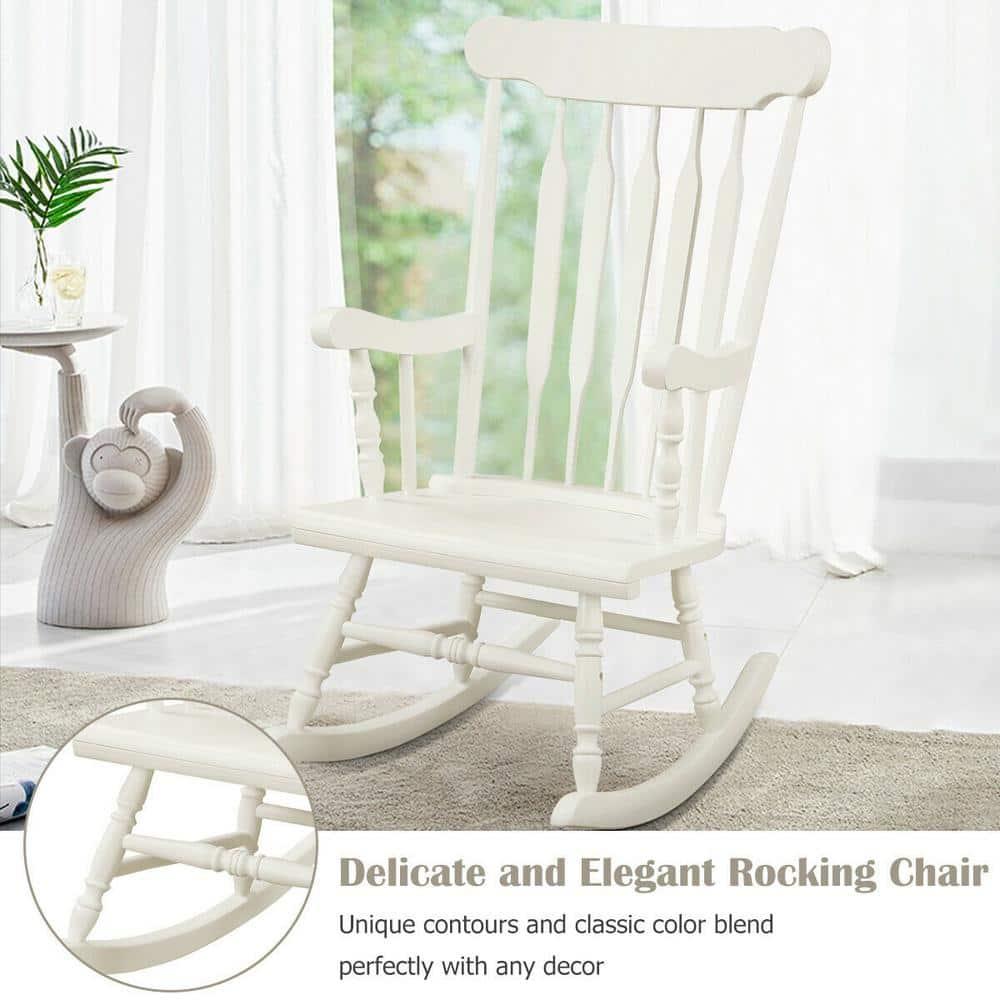 Ktaxon Outdoor Wood Porch Chair, Windsor Traditional Solid Wood Rocking Chair,Weather Resistant Rocking Chair for Garden Backyard Balcony, White