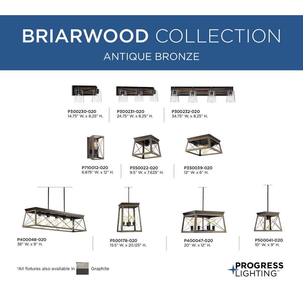 Progress Lighting Briarwood 1-Light Flush Mount, Antique Bronze, Faux-Painted Wood Shade