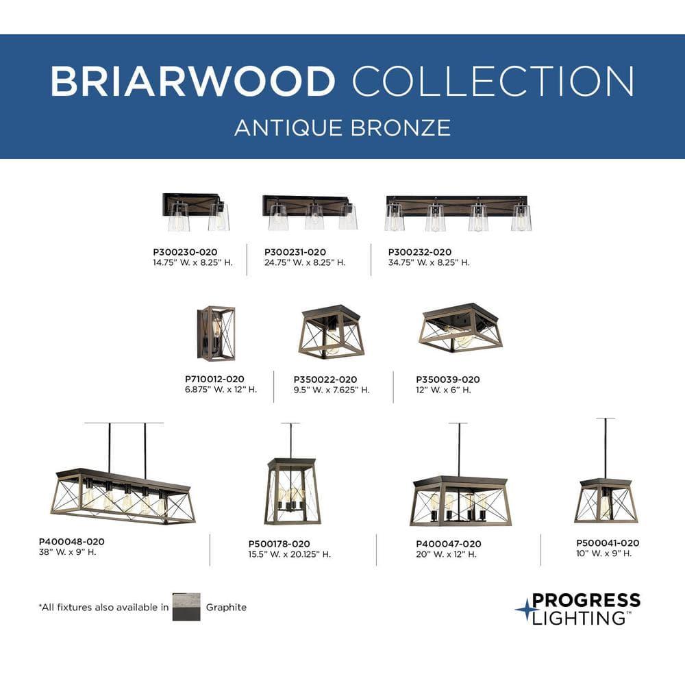 Progress Lighting Briarwood 3-Light Bath Vanity in Antique Bronze with Clear Glass Shades