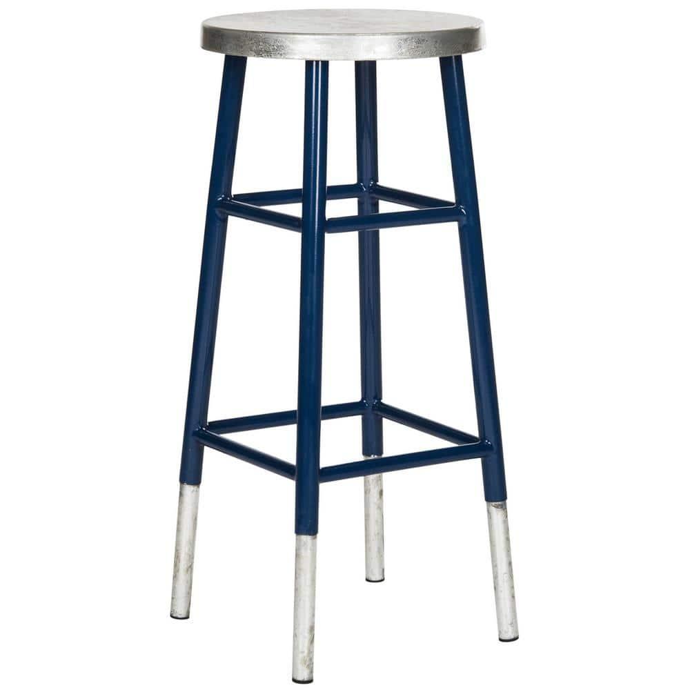 SAFAVIEH Kenzie Iron Silver Dipped 30" Barstool, Navy