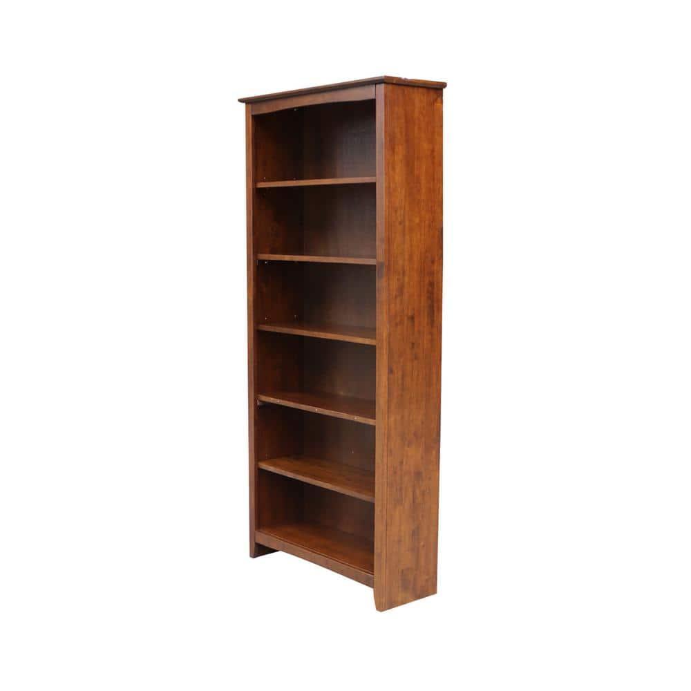 72" Shaker Bookshelf Espresso - International Concepts: Solid Parawood, 6 Fixed Shelves