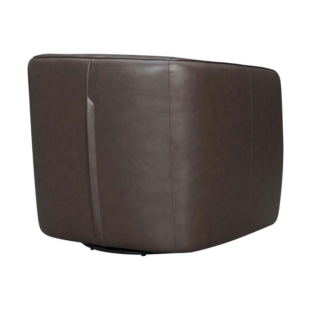 Armen Living Aries 17" Modern Leather Swivel Barrel Chair in Espresso