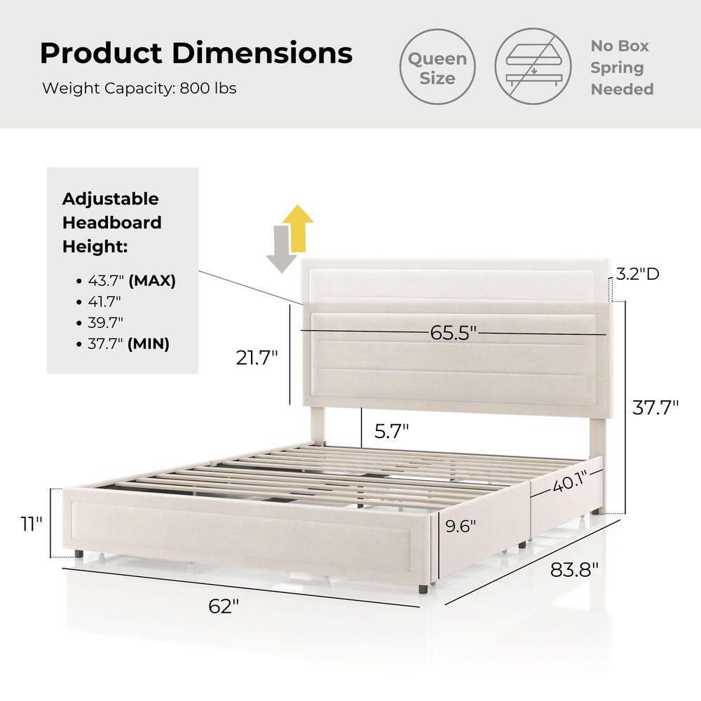Furniture of America Zorva Queen Platform Bed with Storage Drawers, Ivory