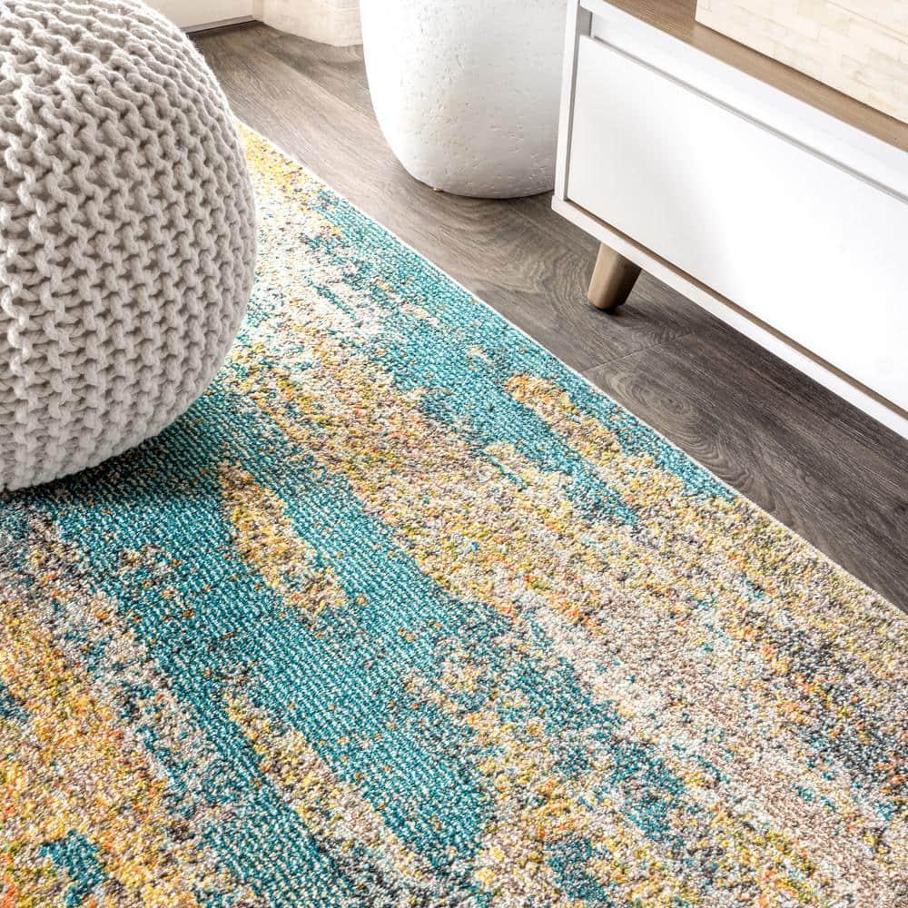 5'x8' Contemporary POP Modern Abstract Vintage Waterfall Area Rug, Blue/Brown/Orange - JONATHAN Y