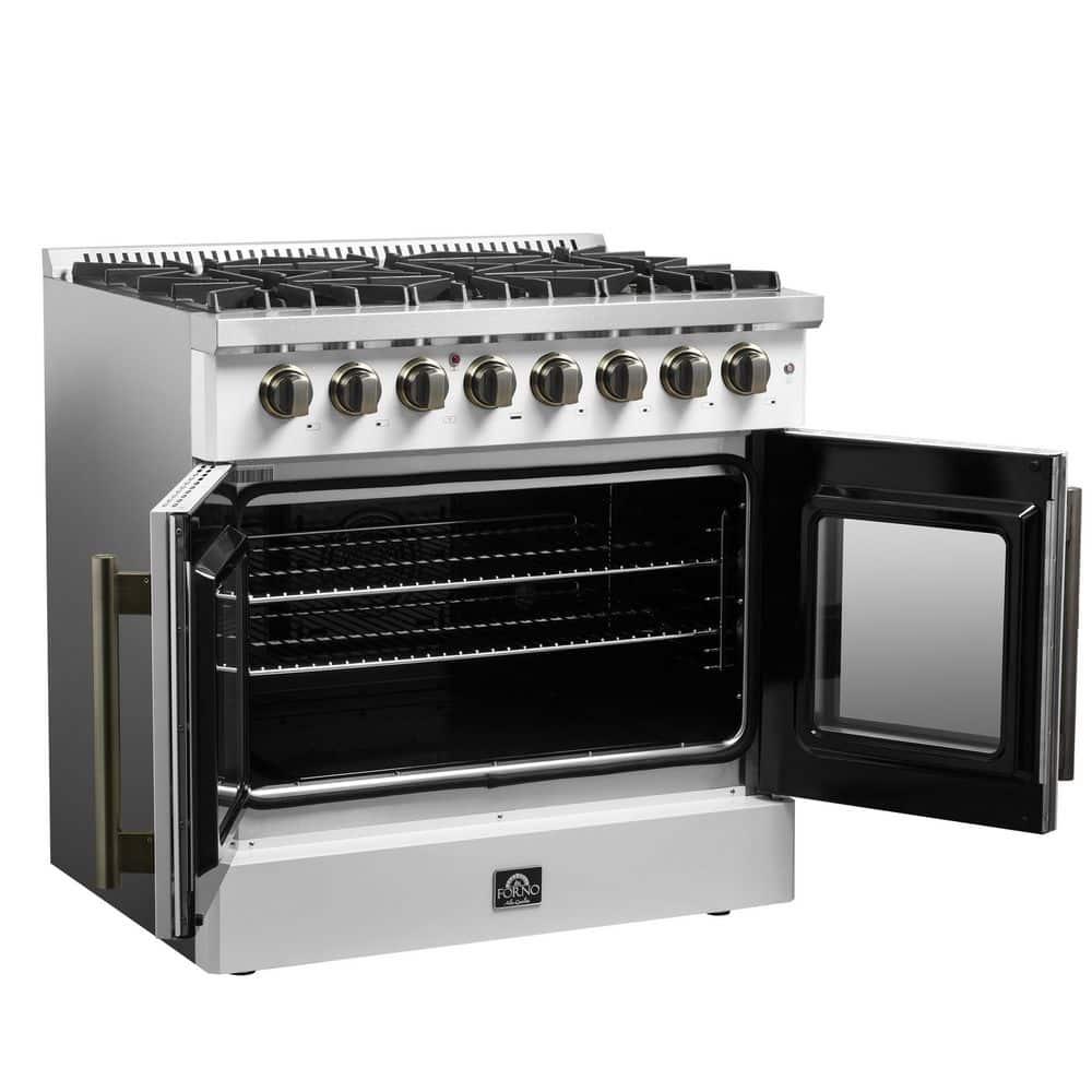 Galiano 36" French Door Dual Fuel Range, Black or White & Antique Brass, 5.36 cu.ft. True Convection Oven