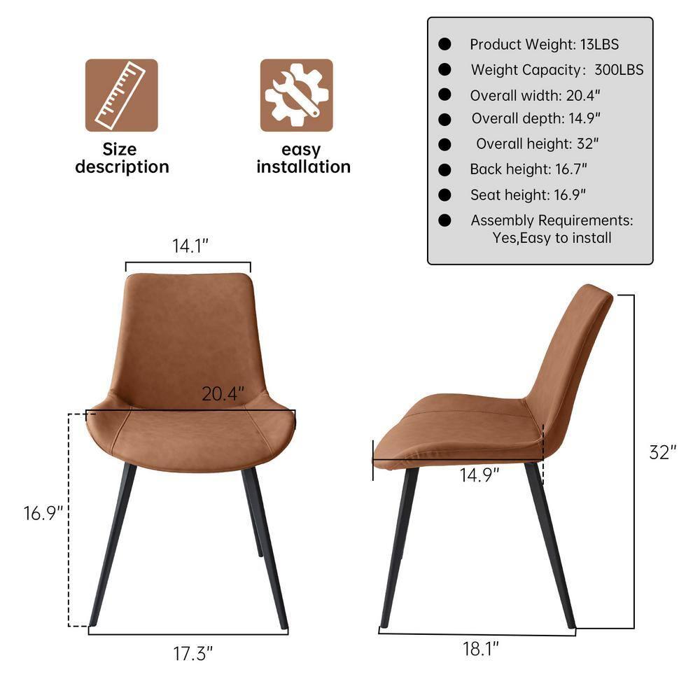 Chairs Set of 4, Modern Kitchen Dining Room Chairs, Upholstered Dining Accent Side Chairs in Faux Leather Cushion Seat and Sturdy Metal Legs (Set of 4 Brown Chairs)