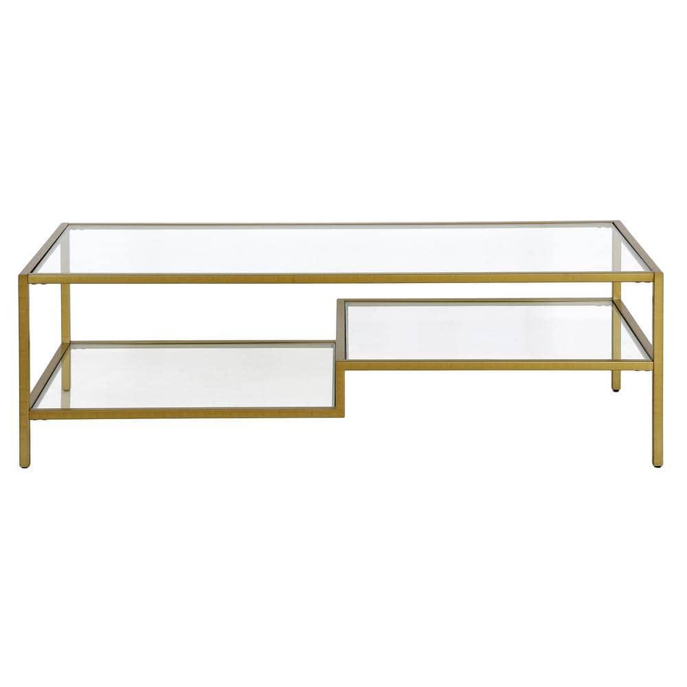Evelyn&Zoe Lovett 54" Wide Rectangular Coffee Table in Brass