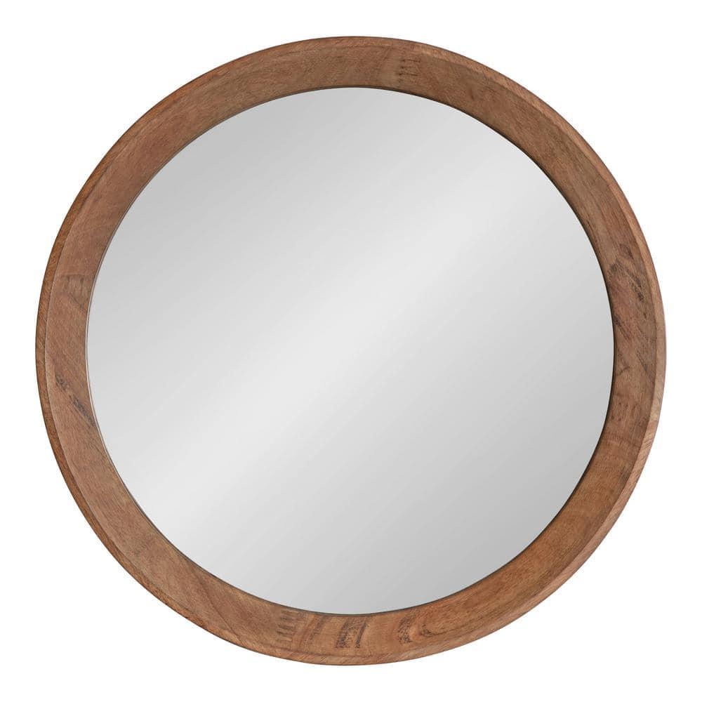Kate and Laurel Hartman Transitional Round Wood Framed Wall Mirror, 24" Diameter, Brown, Boho Chic Round Mirror for Wall