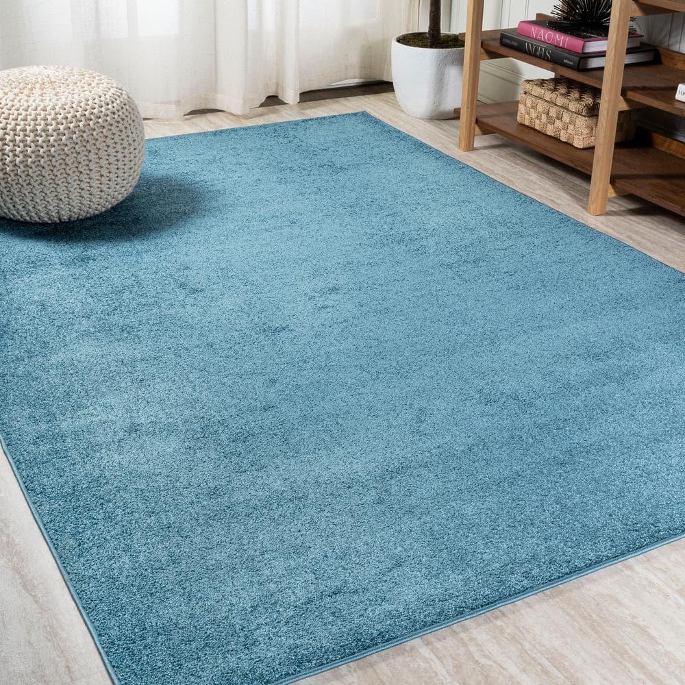 8'x10' Haze Solid Low-Pile Area Rug, Turquoise - JONATHAN Y